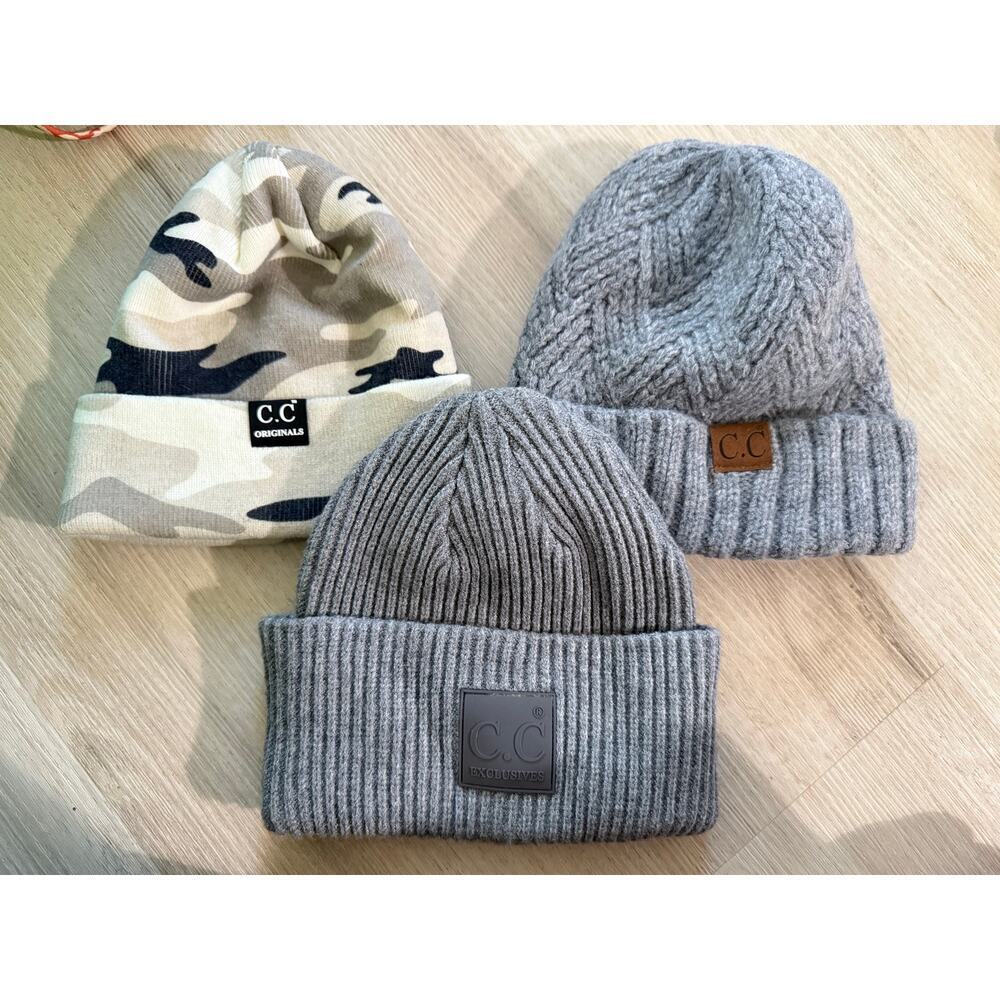 CC Beanies Fleece Lined Knit Beanies Bundle of 3